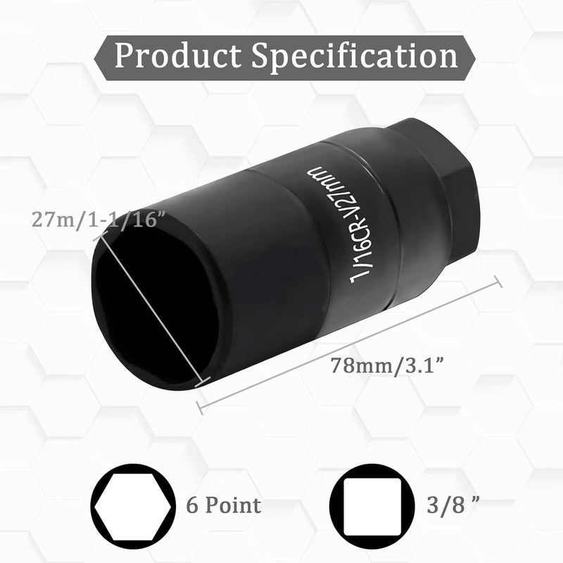 vvag Oil Pressure Sensor Socket, 1 1/16 Socket Switch Fits 3/8" Drive 1-1/8" Hex Wrench, Universal Oil Pressure Switch Socket, Professional car tools for Quick Removing Installing Oil Sending Unit (Black) - Image 1
